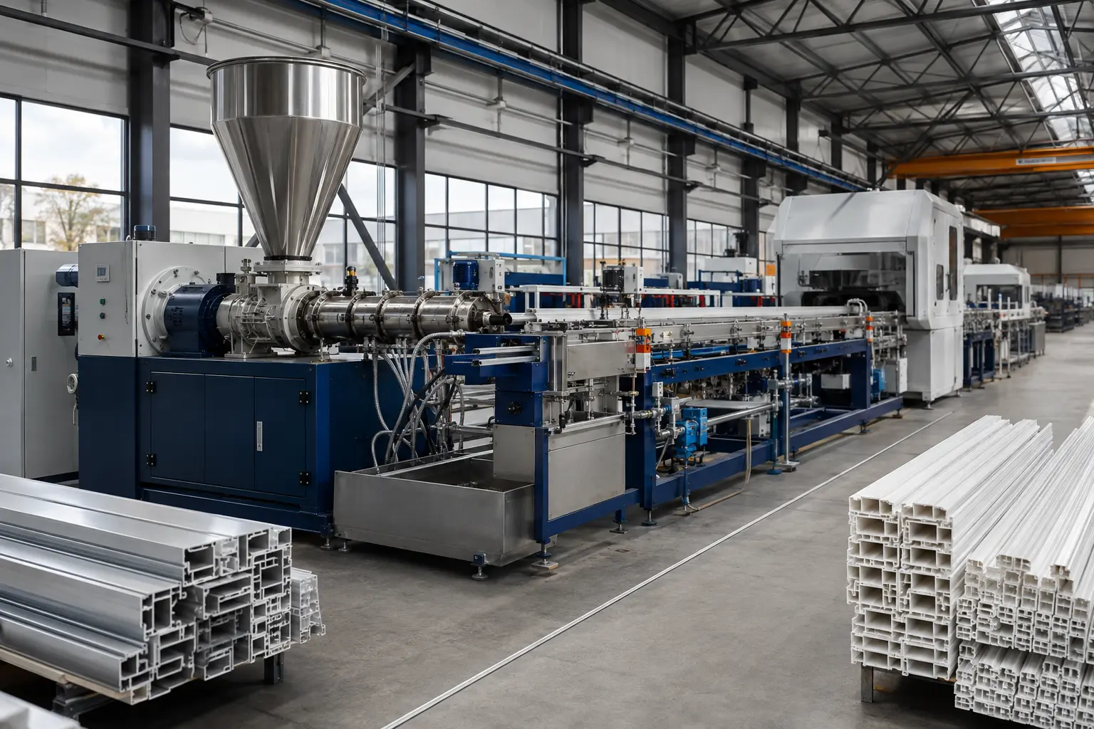 Profile extrusion production line