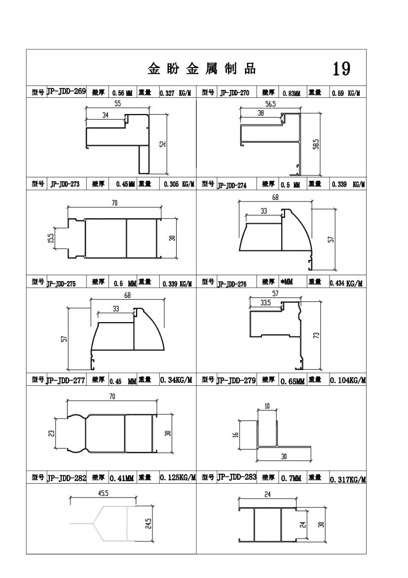 Representative aluminum profile drawing sheet