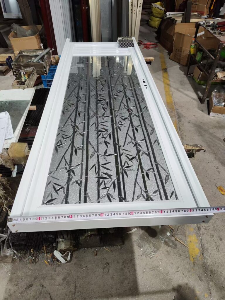 White decorative door with patterned glass